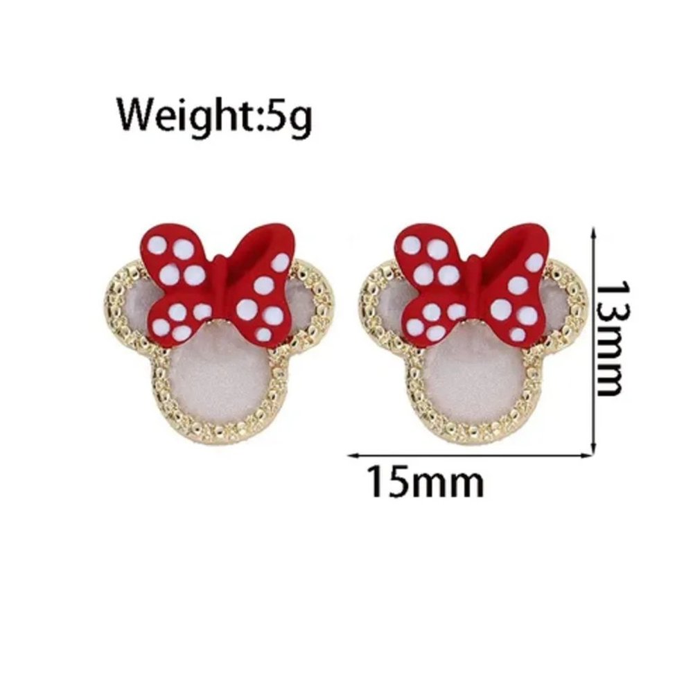 Cute Disney Minnie Mouse Head Disney Ears Polka Dot Bow Stud Earrings NEW - Picture 6 of 7